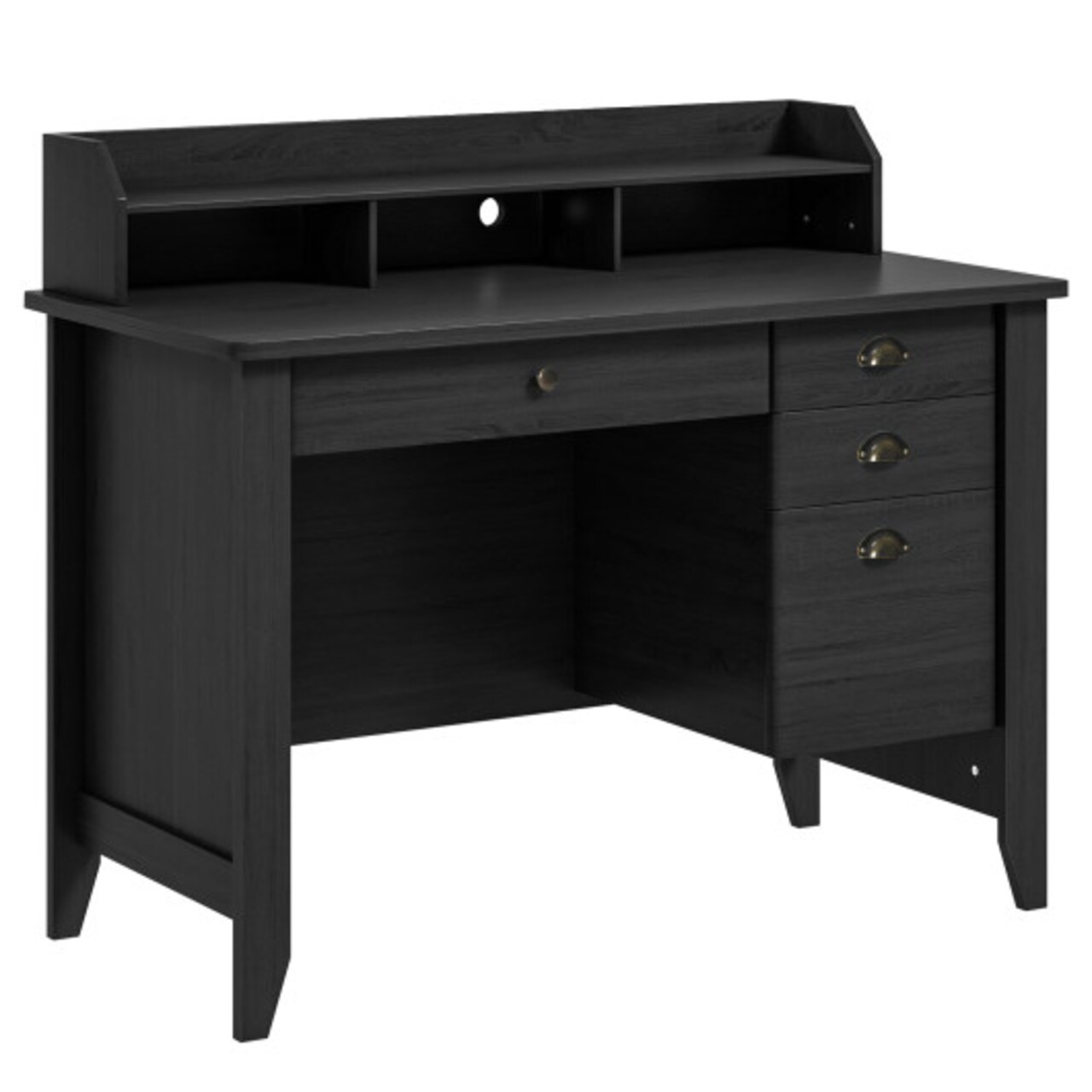 Computer Desk with Storage Vintage Design, Shelves and 4 Drawers